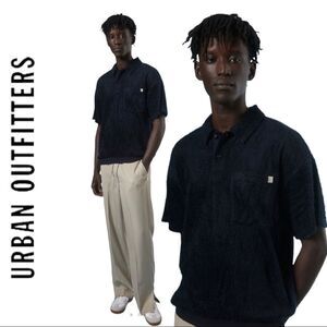 NEW Urban Outfitters Standard Cloth Lenox Navy Brushed Polo Shirt M L